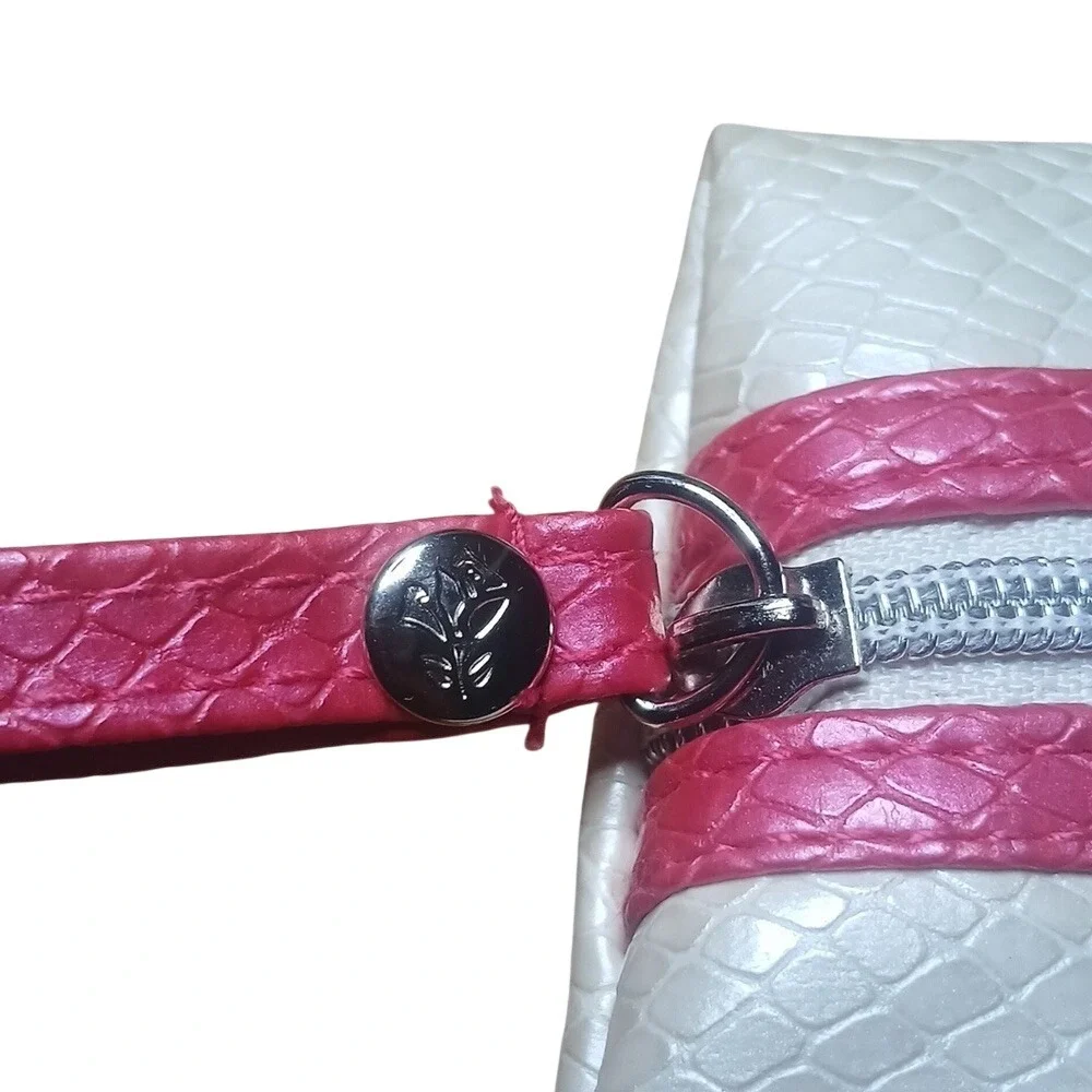 Lancome Makeup Bag Women OS White Pink Snakeskin Faux Leather Cosmetic Pouch‎